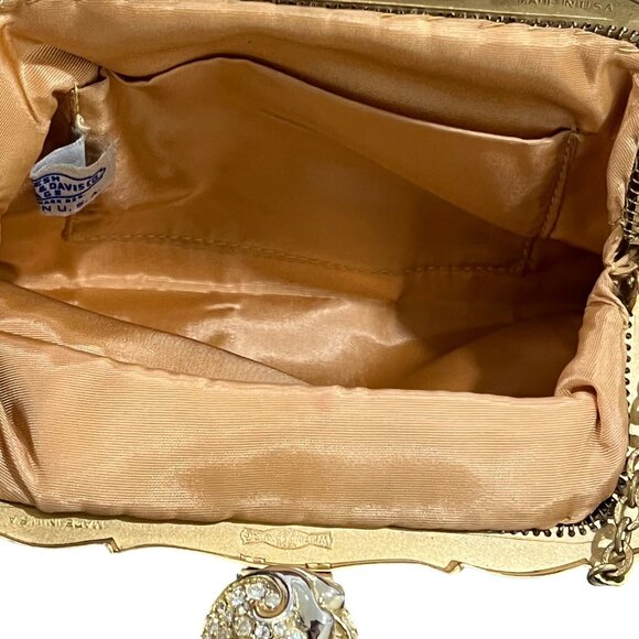Vintage Whiting & Davis Gold Mesh Evening Bag With Rhinestone Clasp And Chain Ha - Picture 8 of 10